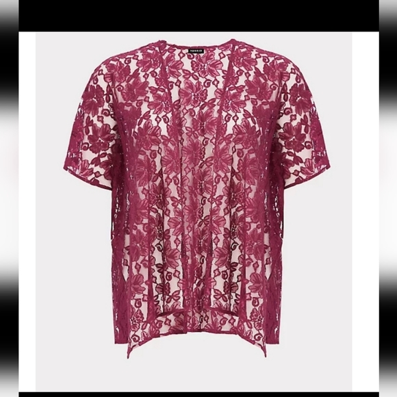 Torrid, Burgundy Floral, Lace Kimono, size 4 - Picture 4 of 8